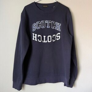 Scotch & Soda Mens XL Navy Blue Mirrored Graphic Crewneck Sweatshirt Pullover